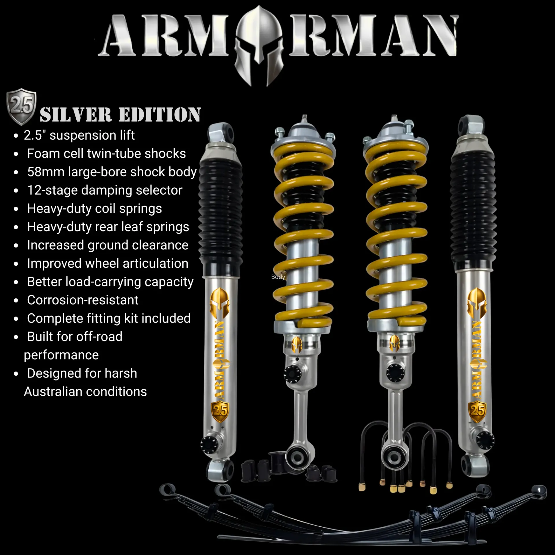 ArmorMan Suspension SILVER Edition 2-inch Lift Kit – FORD RANGER NEXT GEN WITH REAR COIL SPRINGS FOR RAPTOR